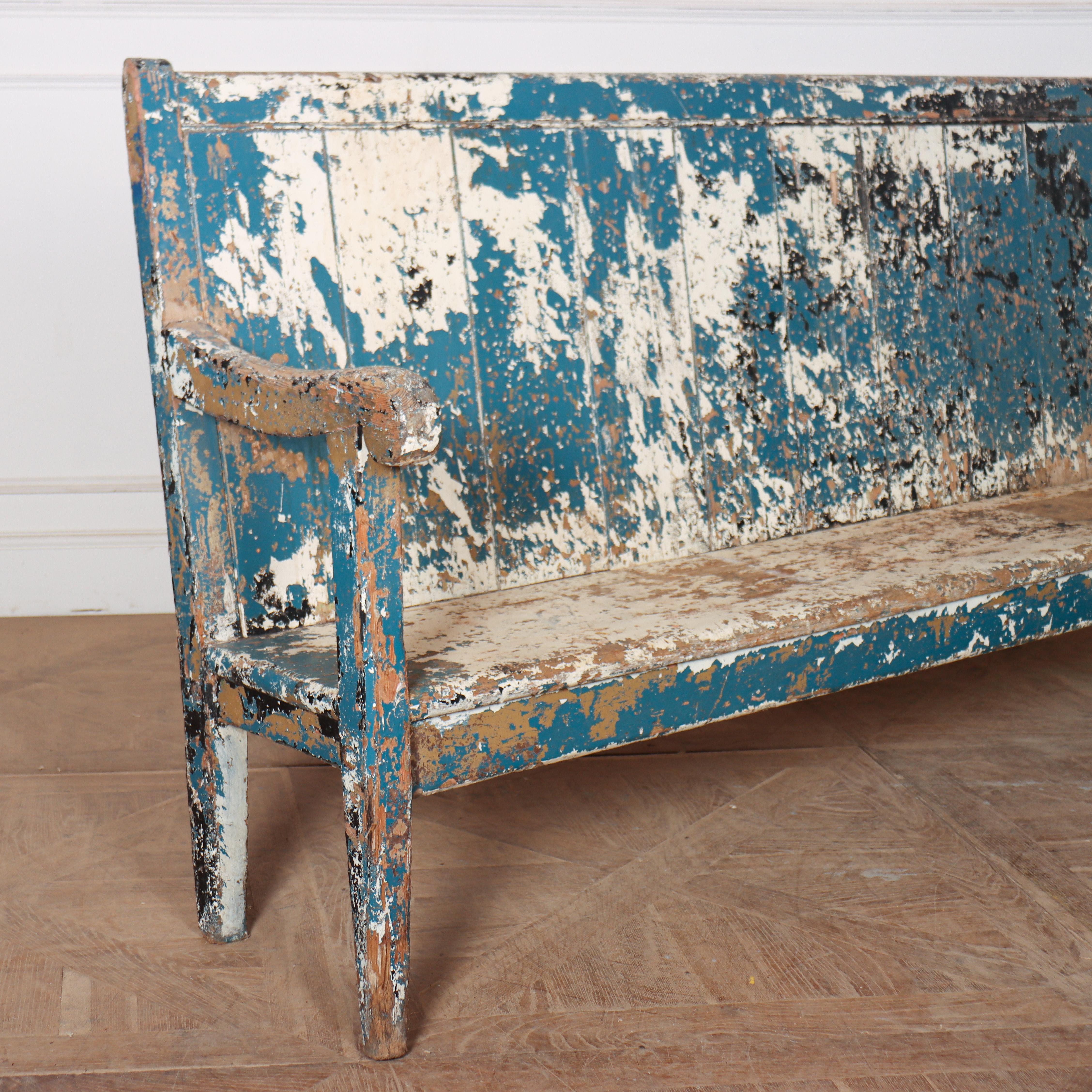 Pine English Painted High Back Settle For Sale