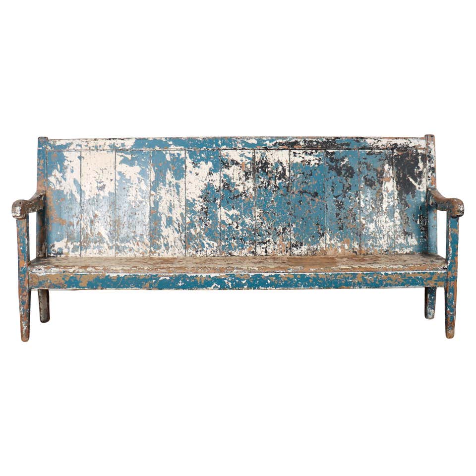 Painted Pine Camel-Back Bench or Settle. For Sale at 1stDibs