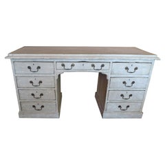 English Painted Knee-Hole Writing Desk with 9 Drawers and Original Hardware