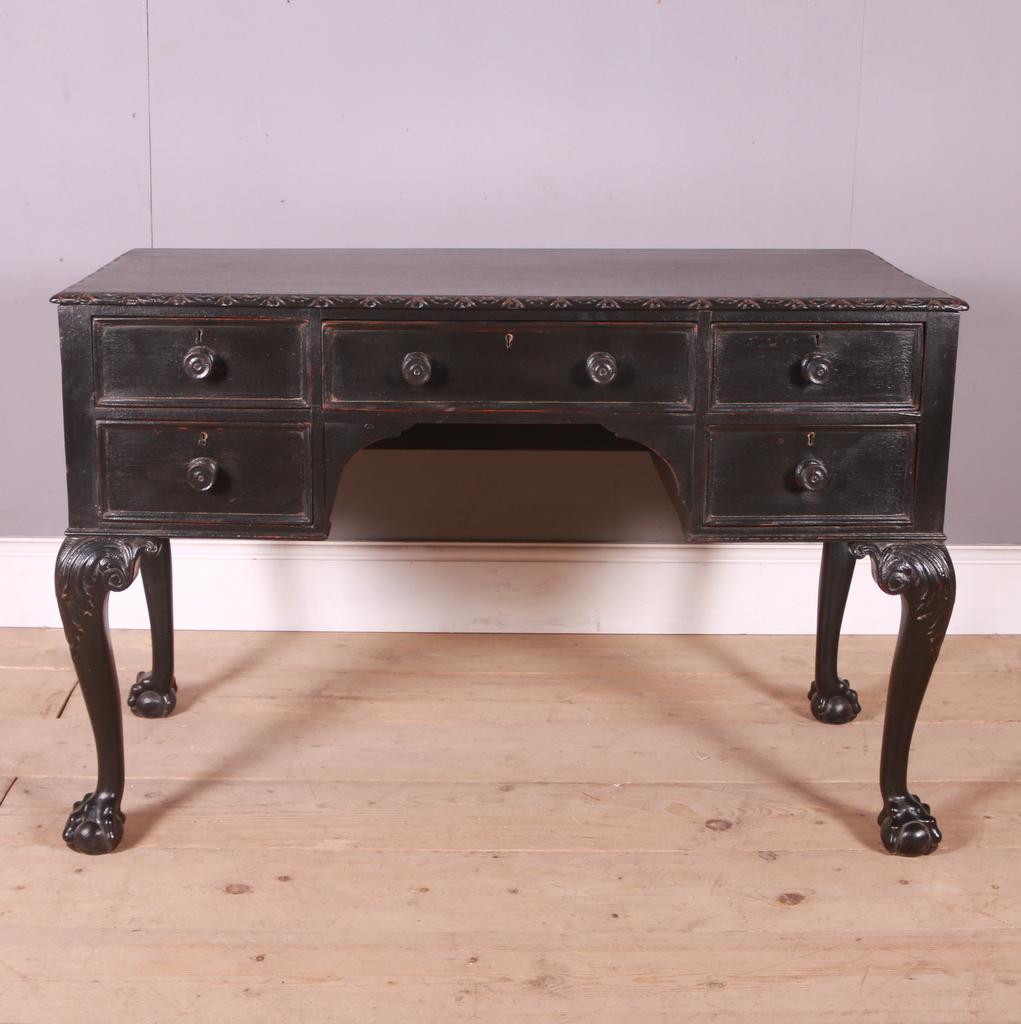 19th C English painted oak 5 drawer kneehole desk. 1890.
Kneehole - 18
