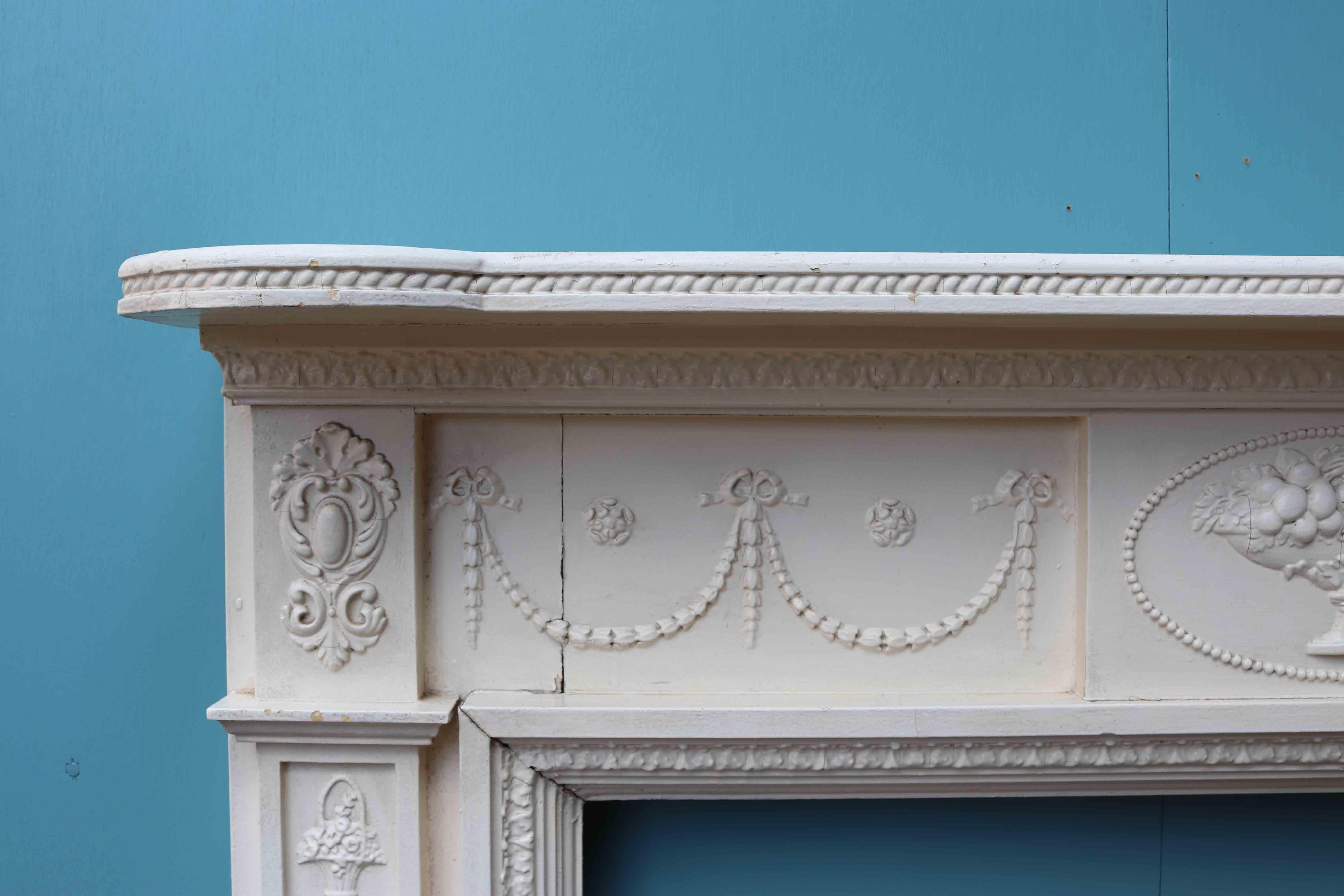 English Painted Pine And Composition Fire Surround In Fair Condition In Wormelow, Herefordshire