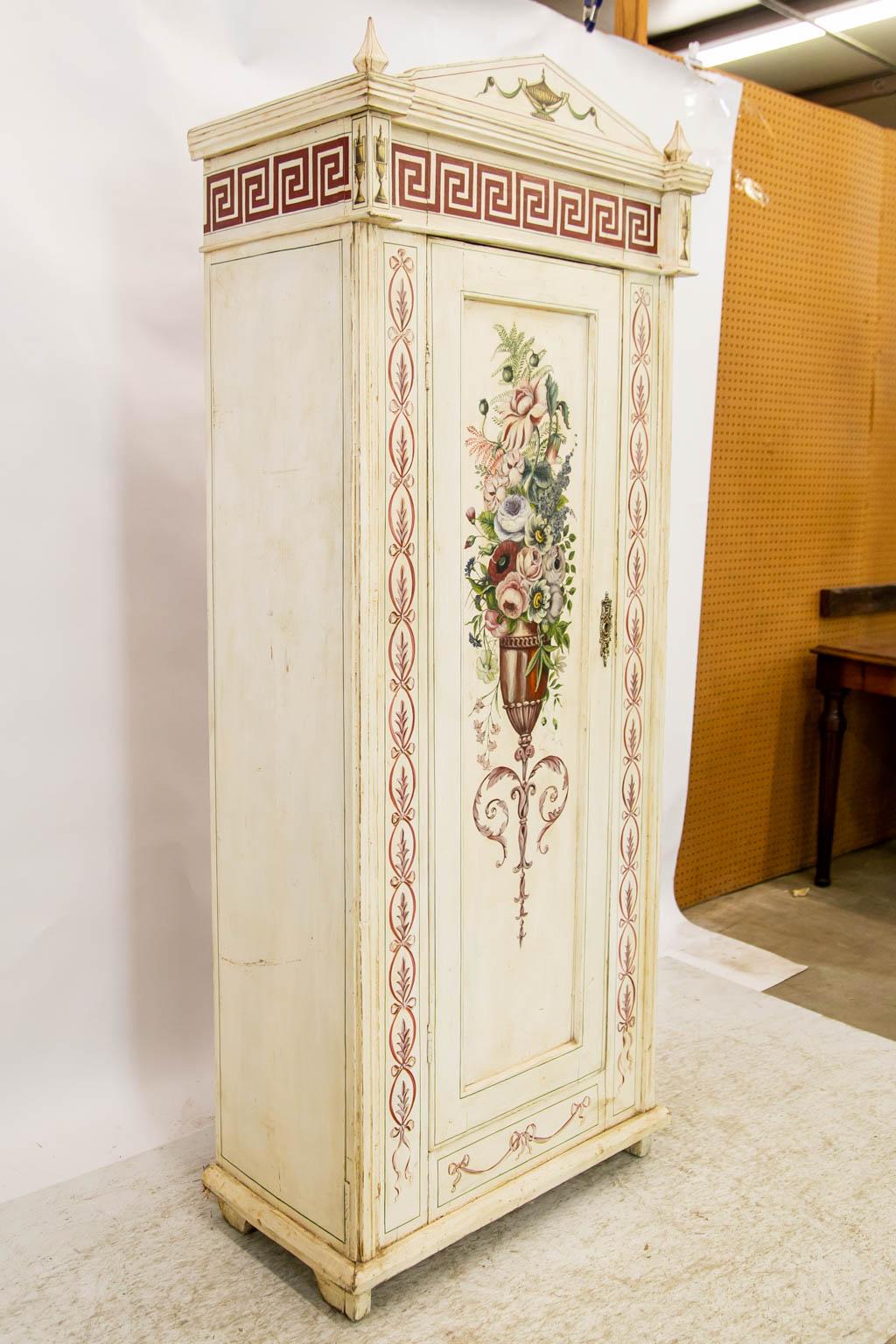 Brass English Painted Pine Armoire