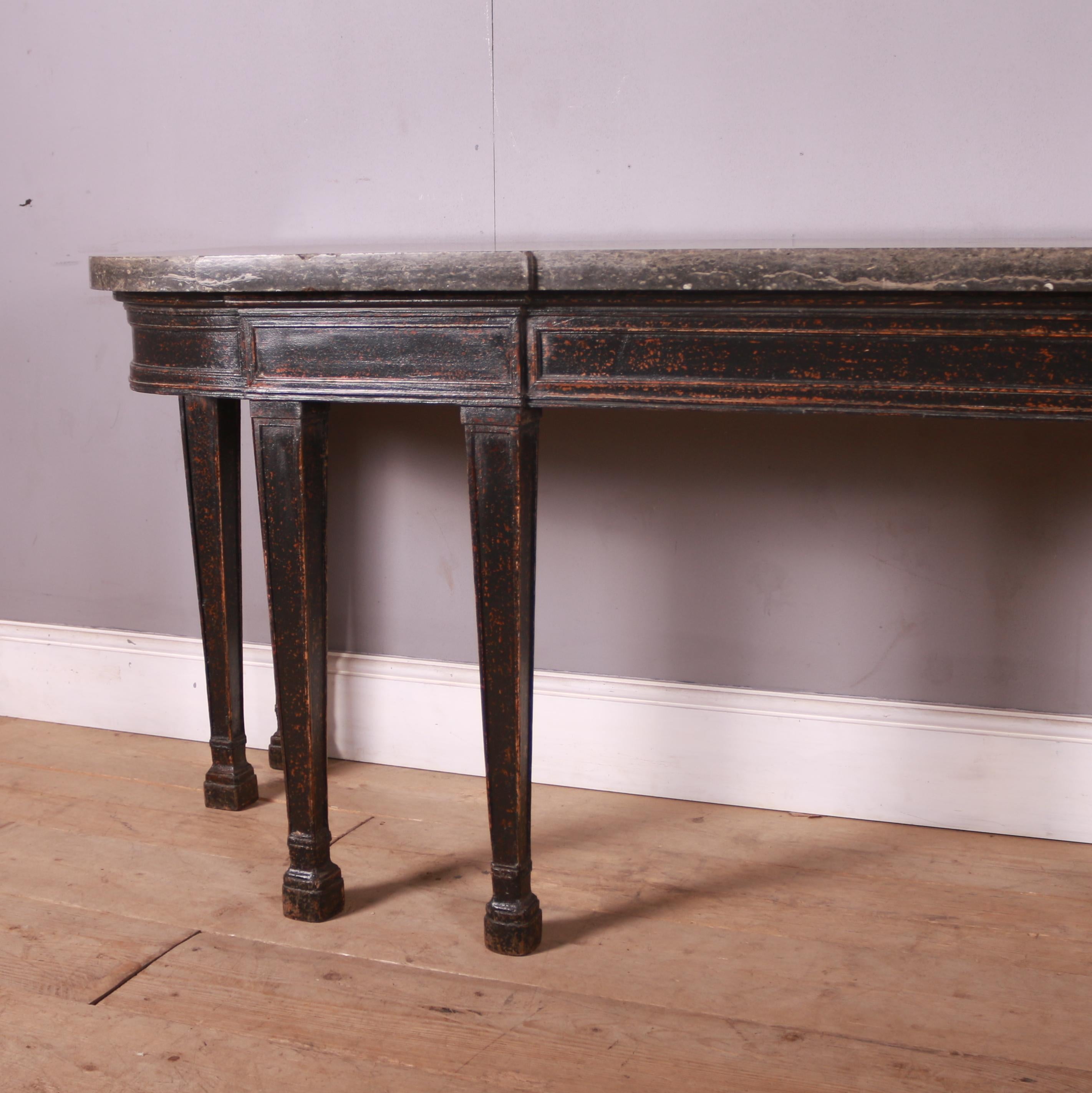 Wonderful early 19th C English painted pine console table with a thick polished stone top. 1820

5