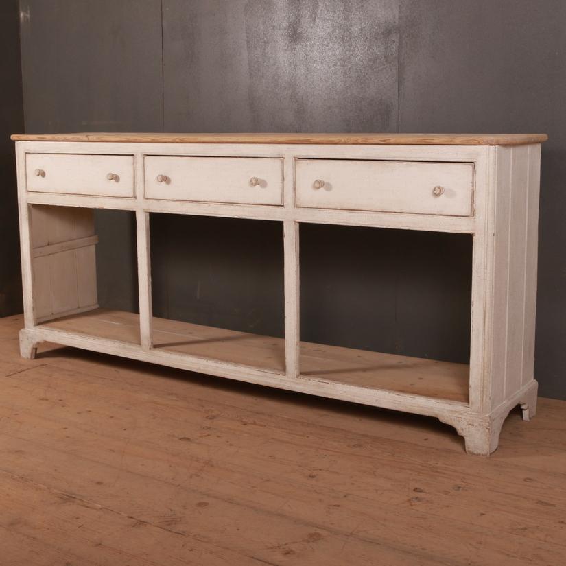 Good 18th century English potboard dresser base. Lovely scrubbed top. 1840

Dimensions
86 inches (218 cms) wide
17.5 inches (44 cms) deep
38.5 inches (98 cms) high.


     
  