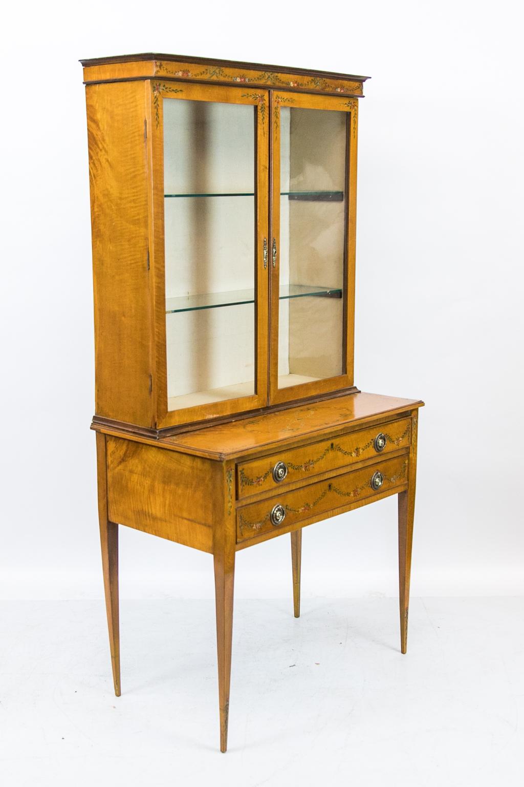 English Painted Satinwood Display Case For Sale 7