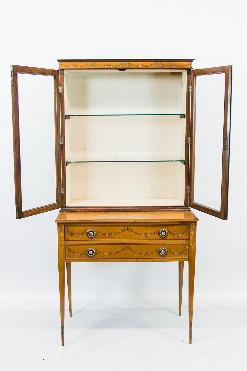 English Painted Satinwood Display Case For Sale 4