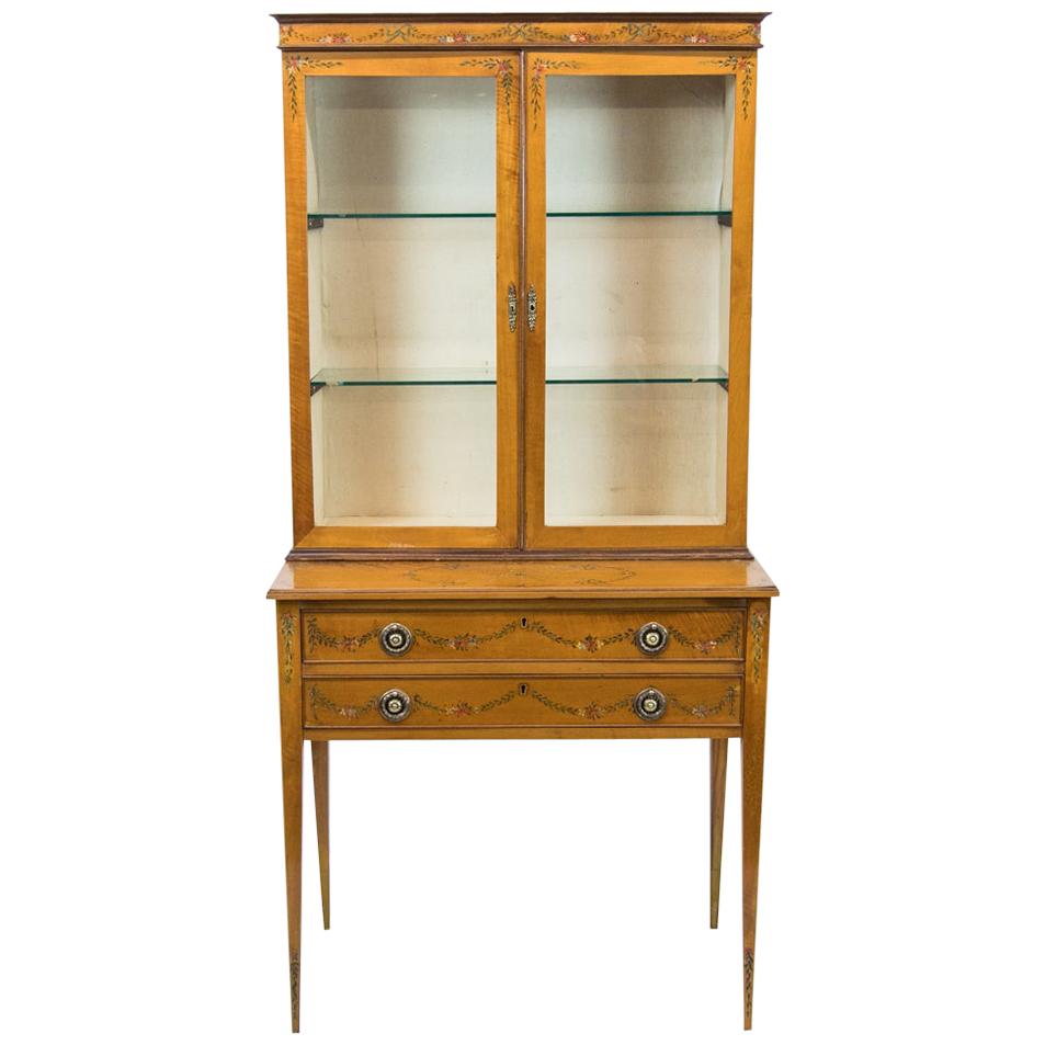English Painted Satinwood Display Case For Sale
