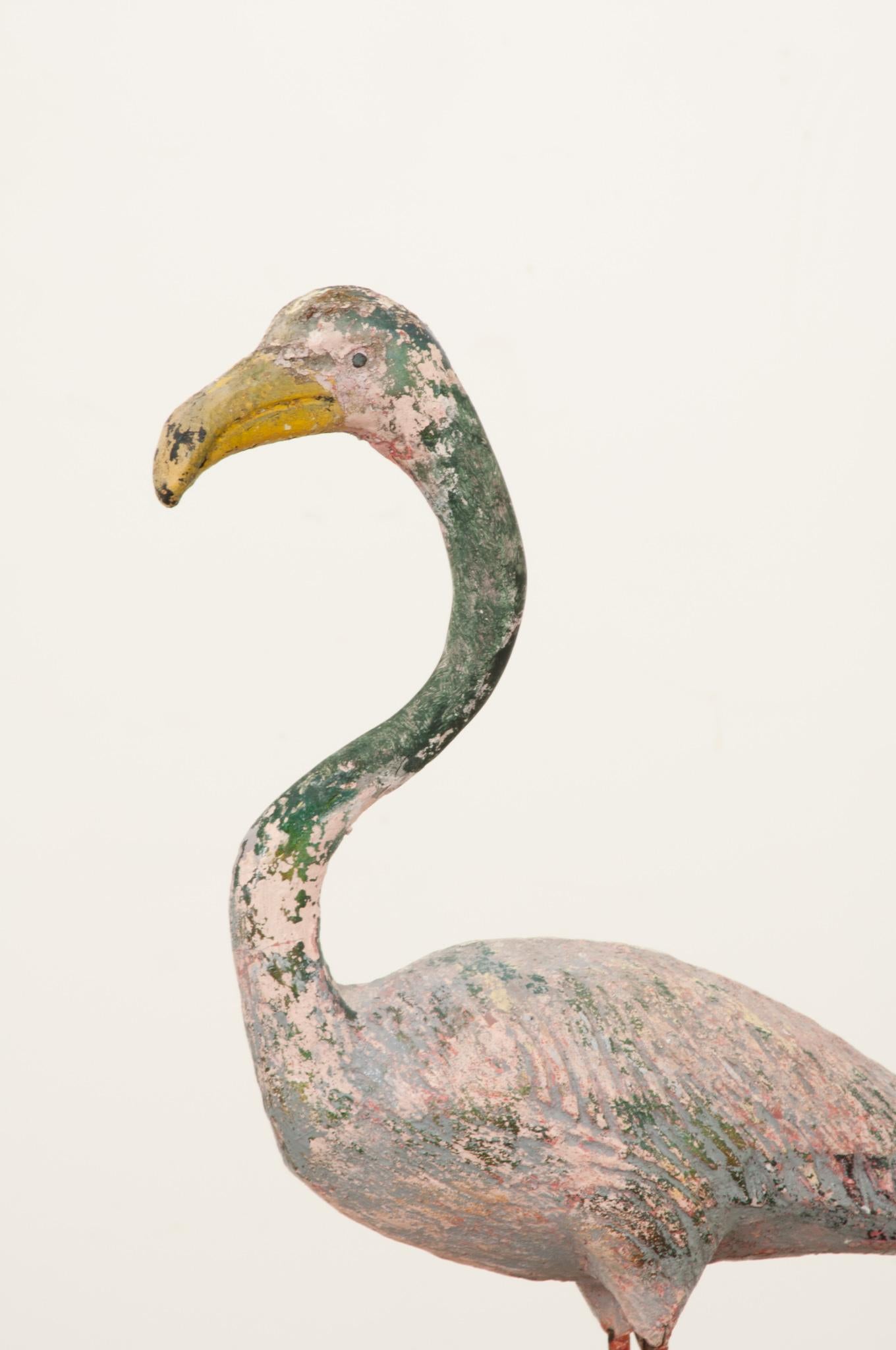 Cast English Painted Stone Flamingo