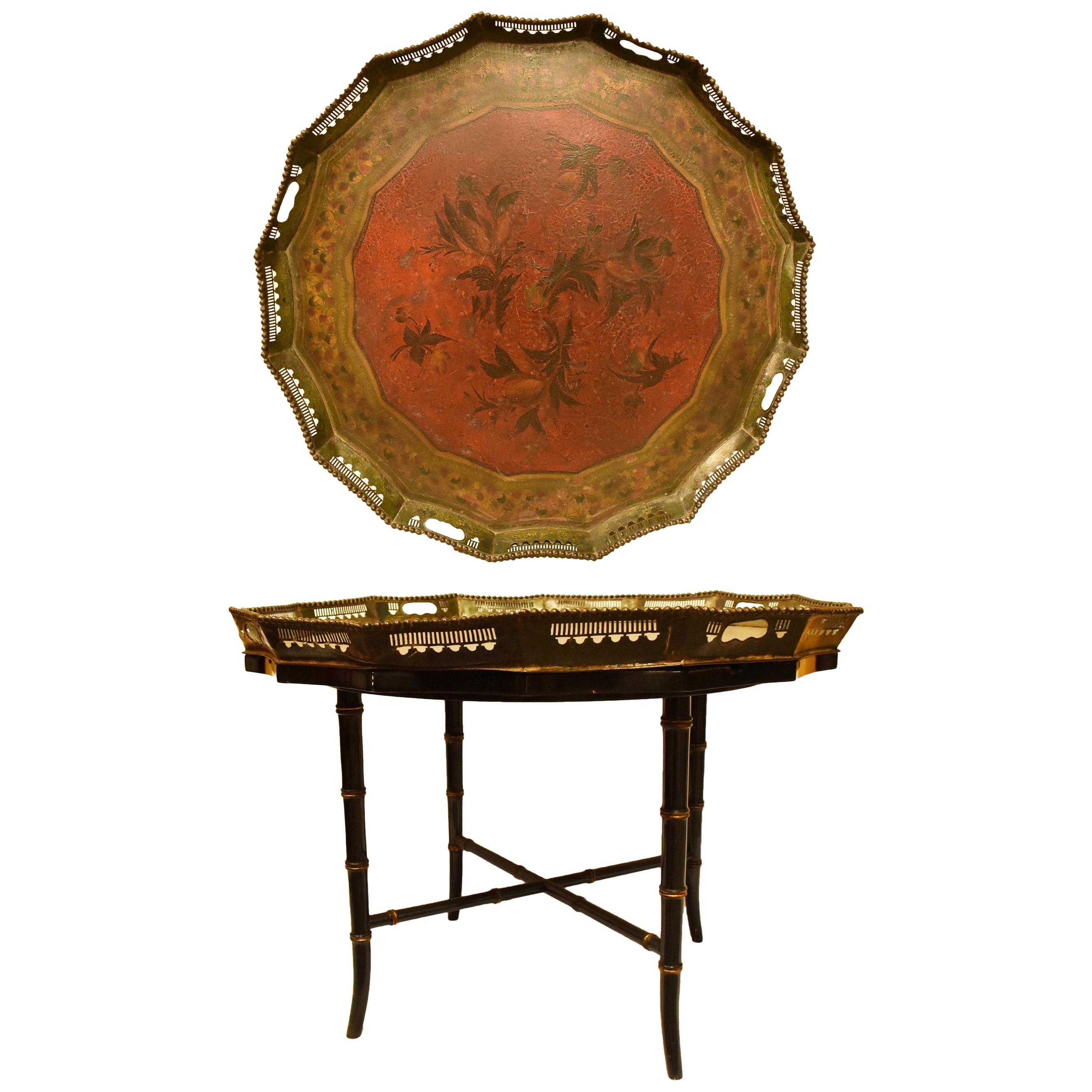 English Painted Tole Tray Table, 19th Century For Sale