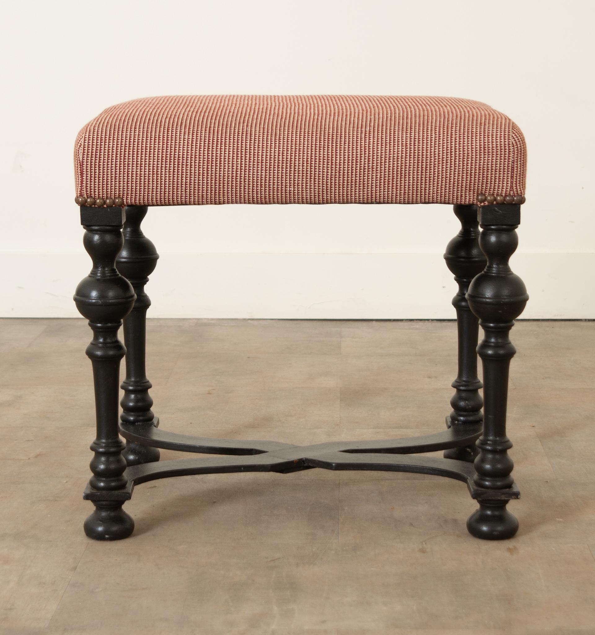 Jacobean English Painted & Upholstered Stool For Sale