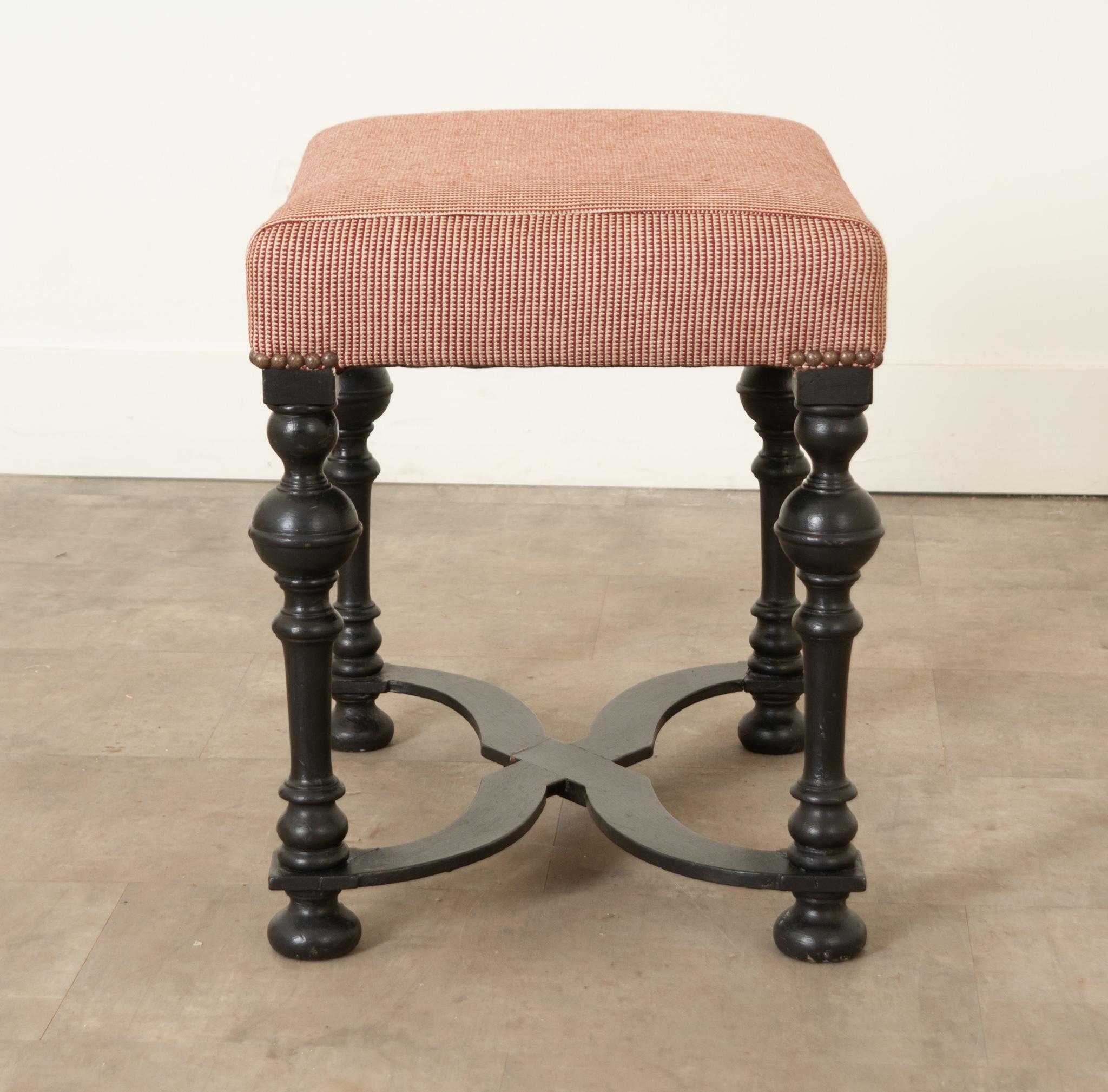 19th Century English Painted & Upholstered Stool For Sale