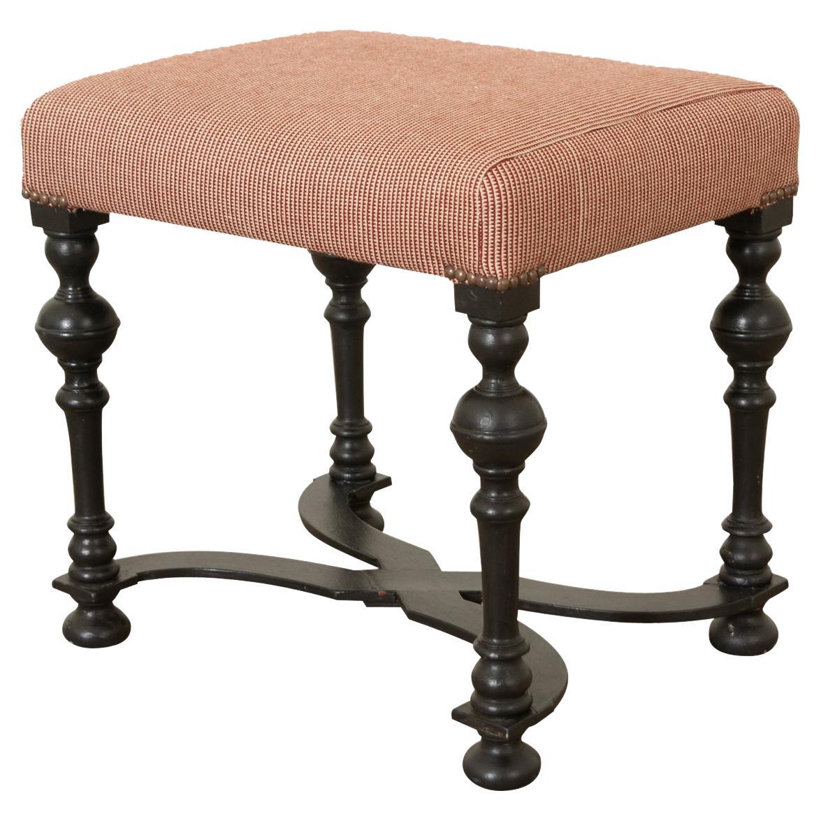English Painted & Upholstered Stool For Sale