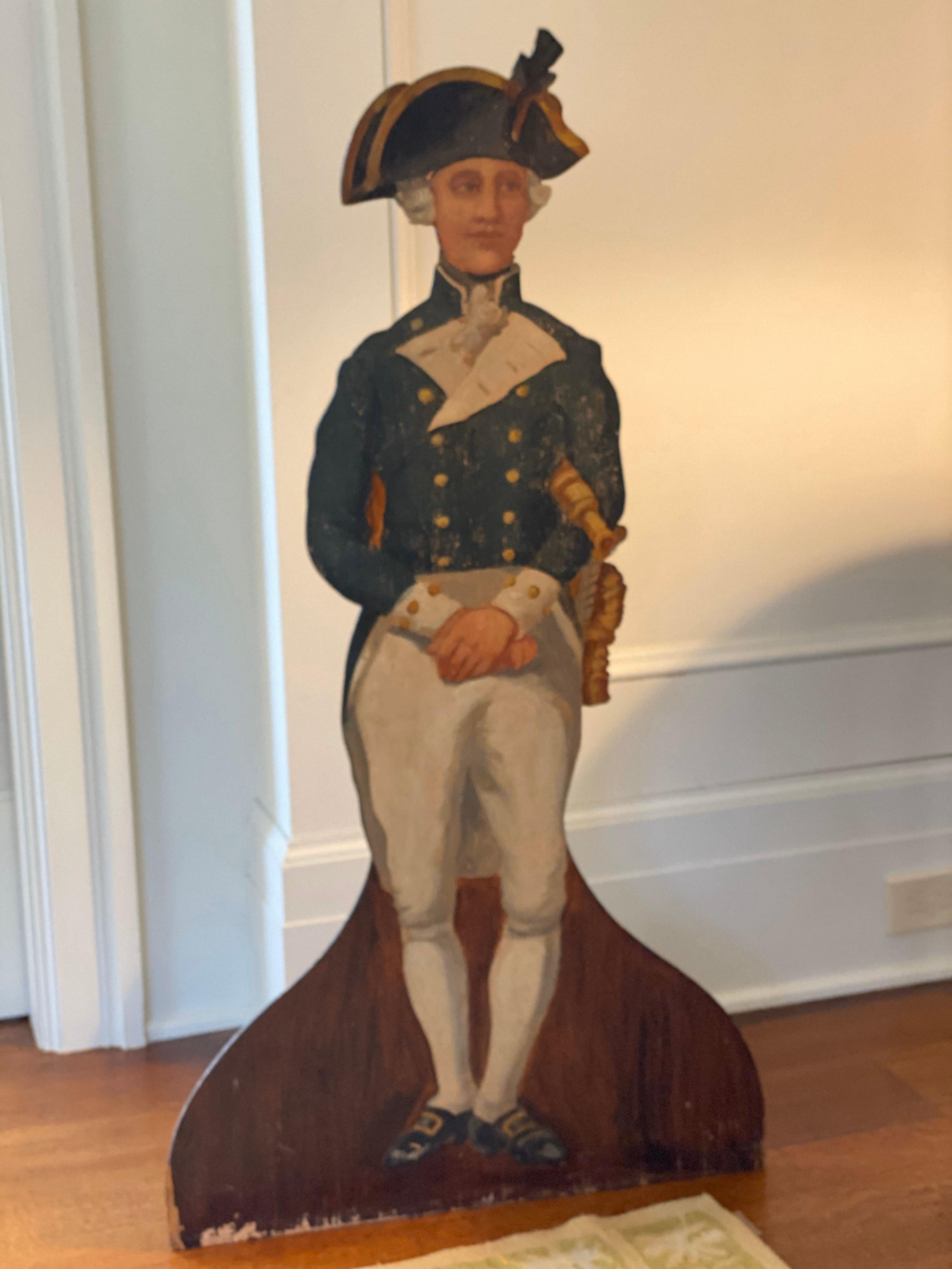 English Painted Wood Dummy Board Depicting a Royal Navy Lieutenant In Fair Condition For Sale In Southampton, NY