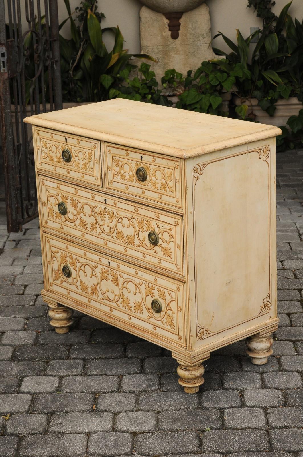 English Painted Wood Four-Drawer Commode with Scrollwork Motifs, circa 1880 In Good Condition For Sale In Atlanta, GA