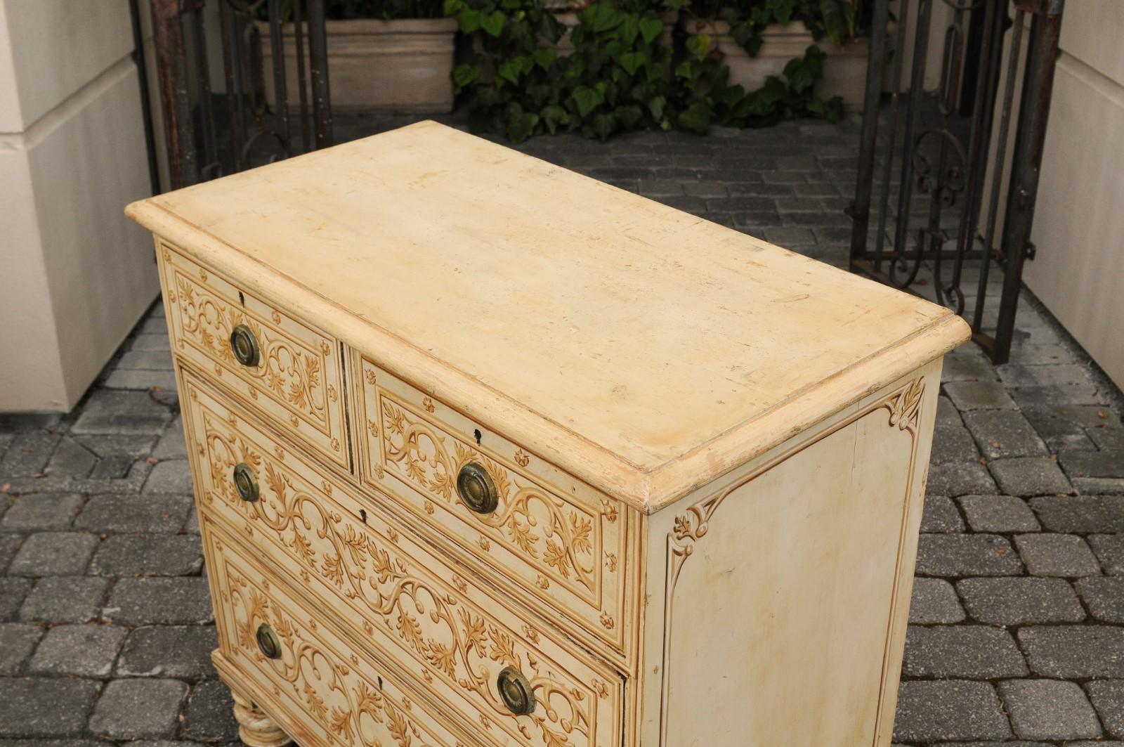 19th Century English Painted Wood Four-Drawer Commode with Scrollwork Motifs, circa 1880 For Sale