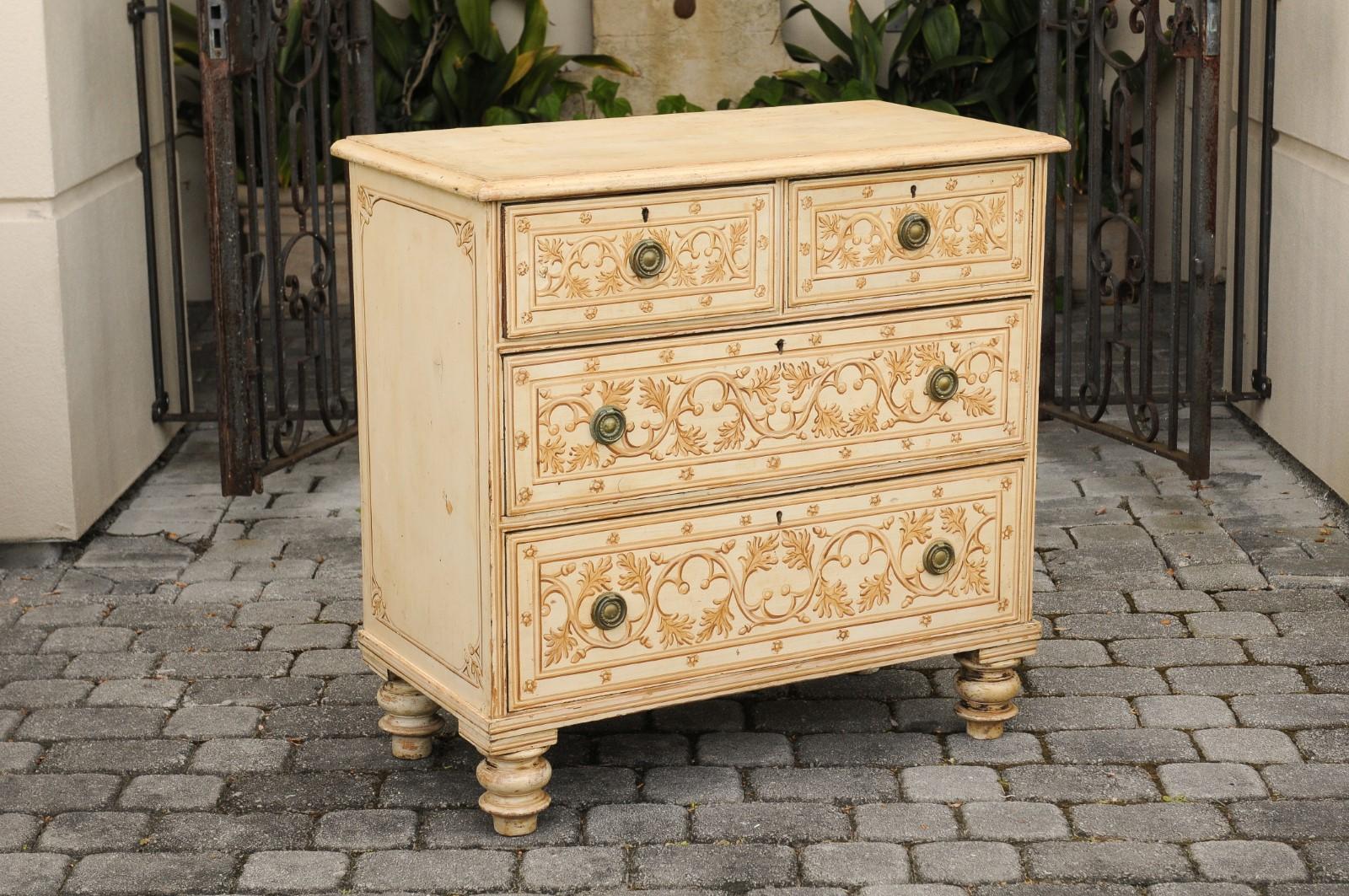 English Painted Wood Four-Drawer Commode with Scrollwork Motifs, circa 1880 For Sale 2