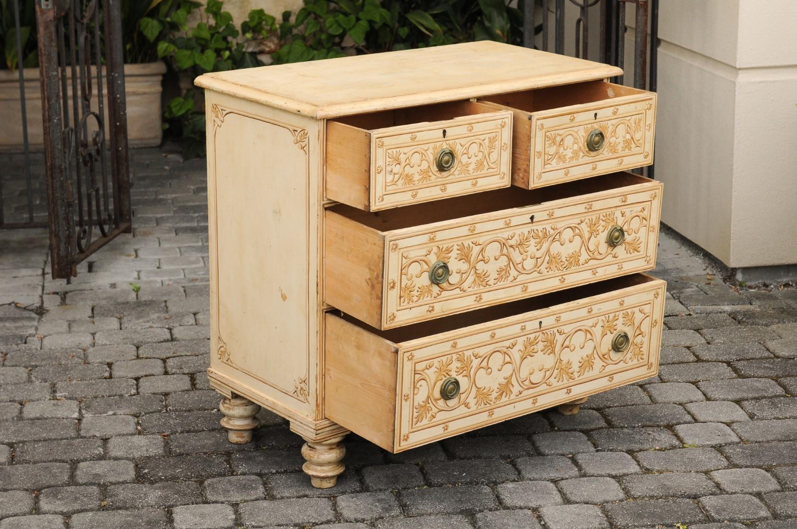 English Painted Wood Four-Drawer Commode with Scrollwork Motifs, circa 1880 For Sale 3