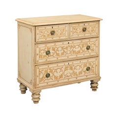 Antique English Painted Wood Four-Drawer Commode with Scrollwork Motifs, circa 1880