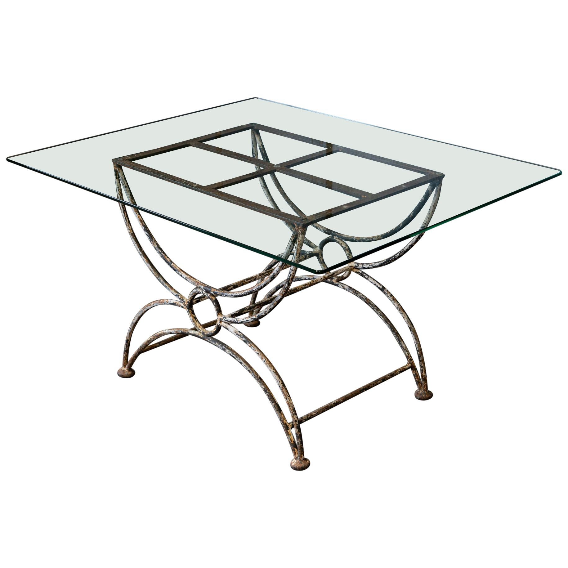 English Painted Wrought Iron and Glass Coffee, Side Table