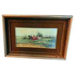 Antique English painting from the 18th century, fox hunting