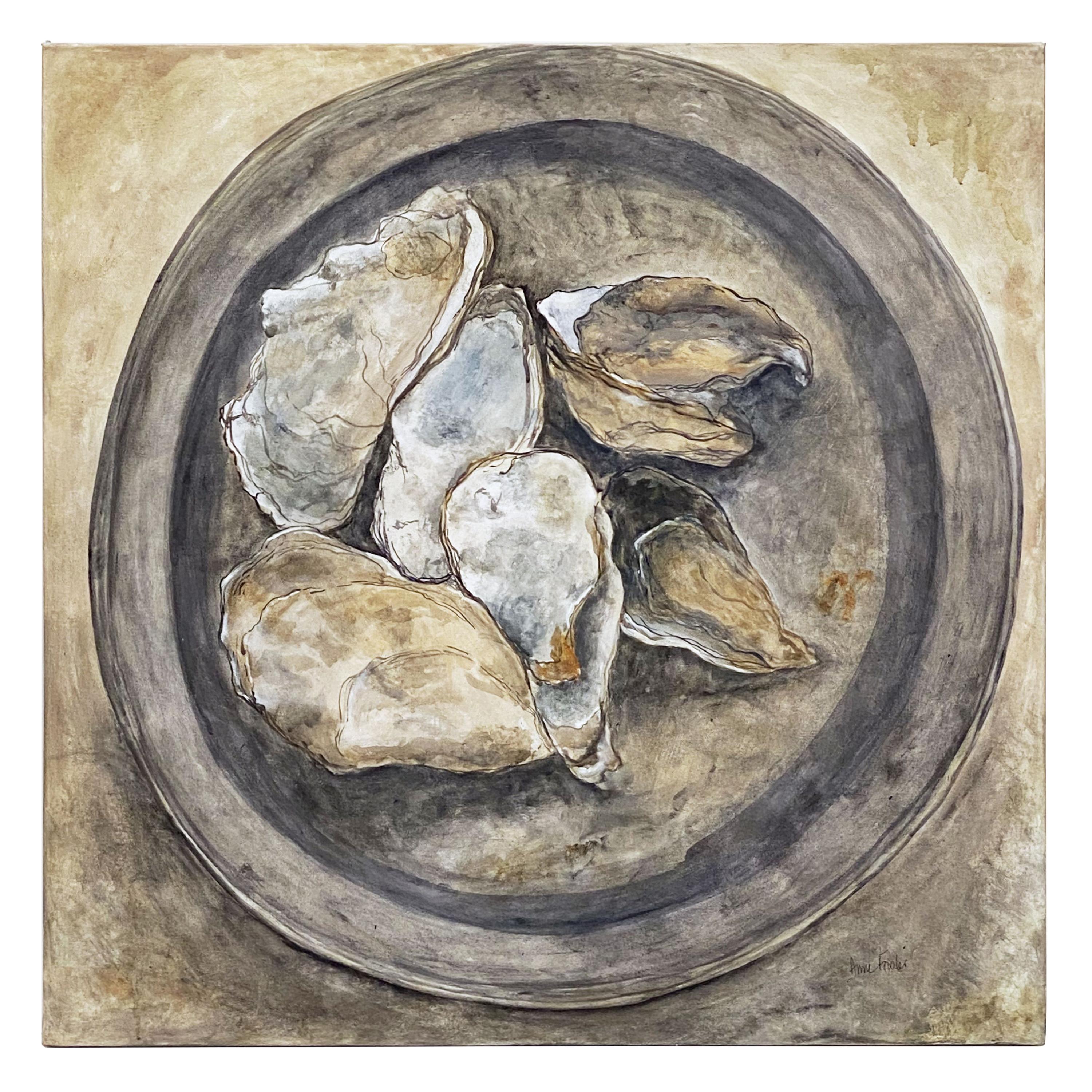 English Painting, Oil on Canvas, "Oysters" by Anne Fowler