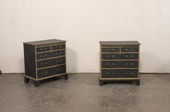 English Pair Black & Gold Side Chests w/Pull Out Shelf, Mid 20th C.