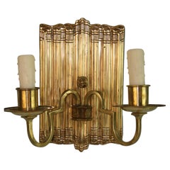 English Pair Brass Linen Fold Sconces, '3 Pair Available'