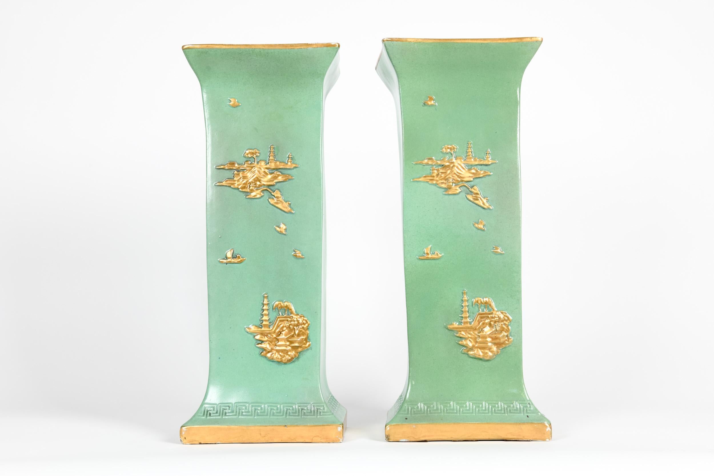 Early 20th Century English Pair Glazed / Parcel Gilt Porcelain Vases/Pieces 