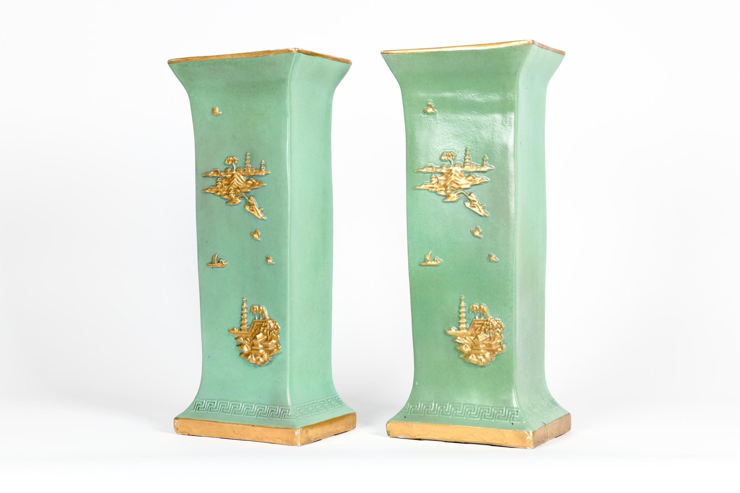 English Pair Glazed / Parcel Gilt Porcelain Vases/Pieces  1