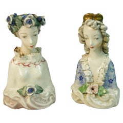 English Pair Hand Painted Ceramic Female Sculptures
