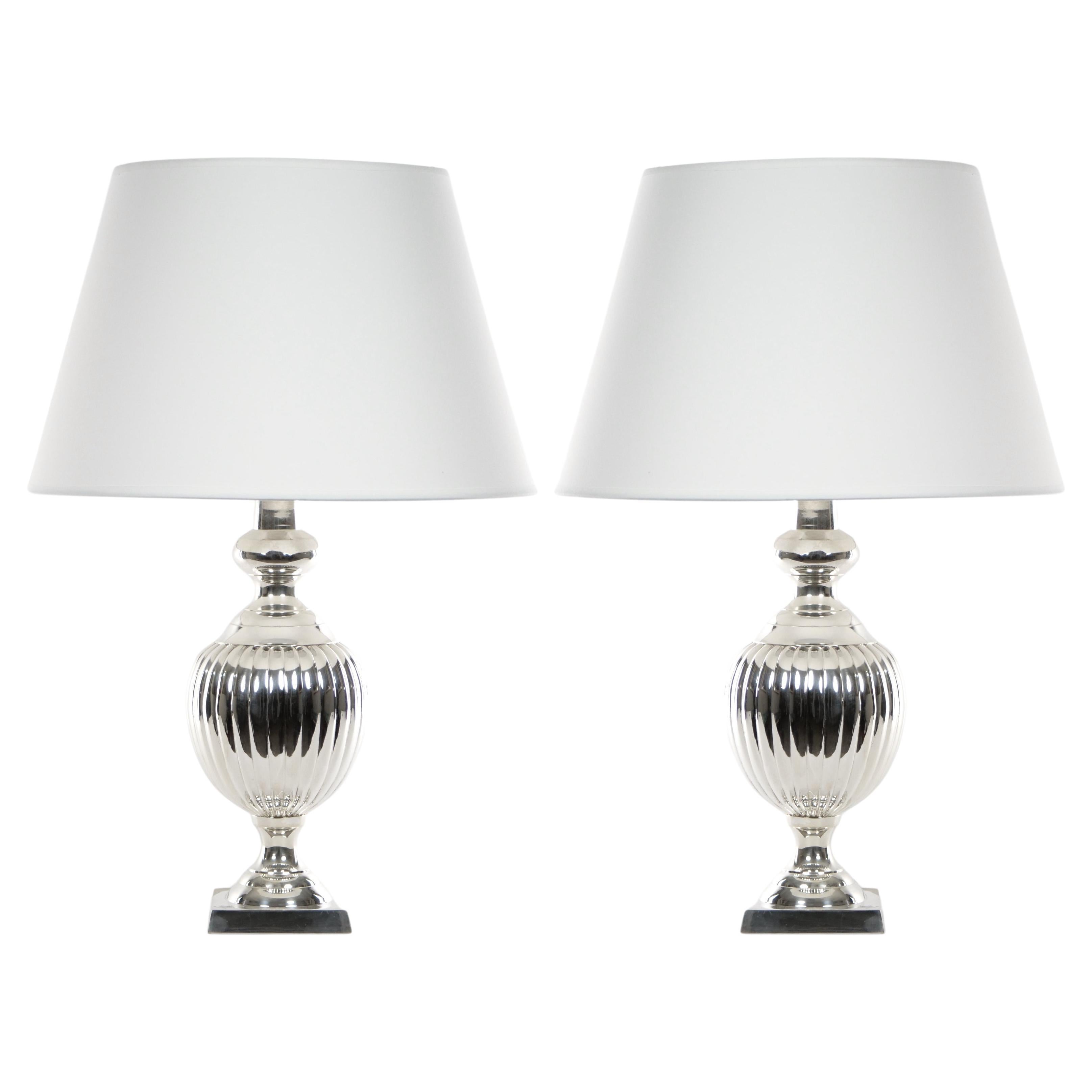 English Pair Mid-20th Century Silver Plate Table Lamp