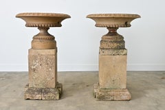 English Pair of 19th Century Cast Stone Garden Urns