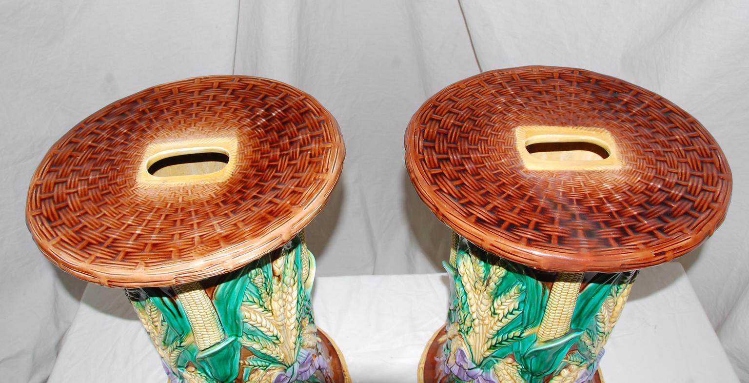 English Pair of 19th Century Majolica Garden Seats by John Adams In Good Condition For Sale In Wells, ME