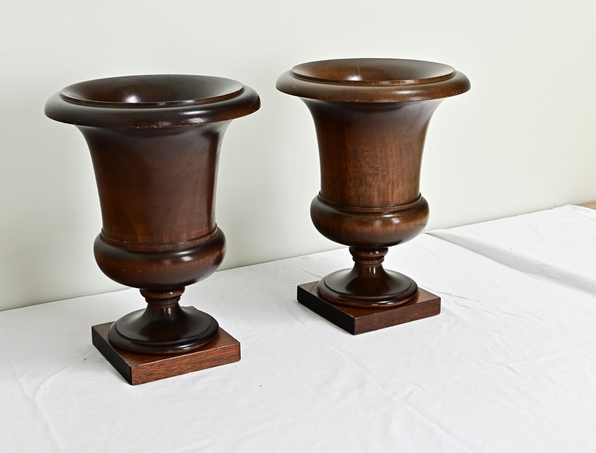 Mahogany English Pair of 19th Century Walnut Urns For Sale