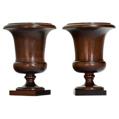 Used English Pair of 19th Century Walnut Urns
