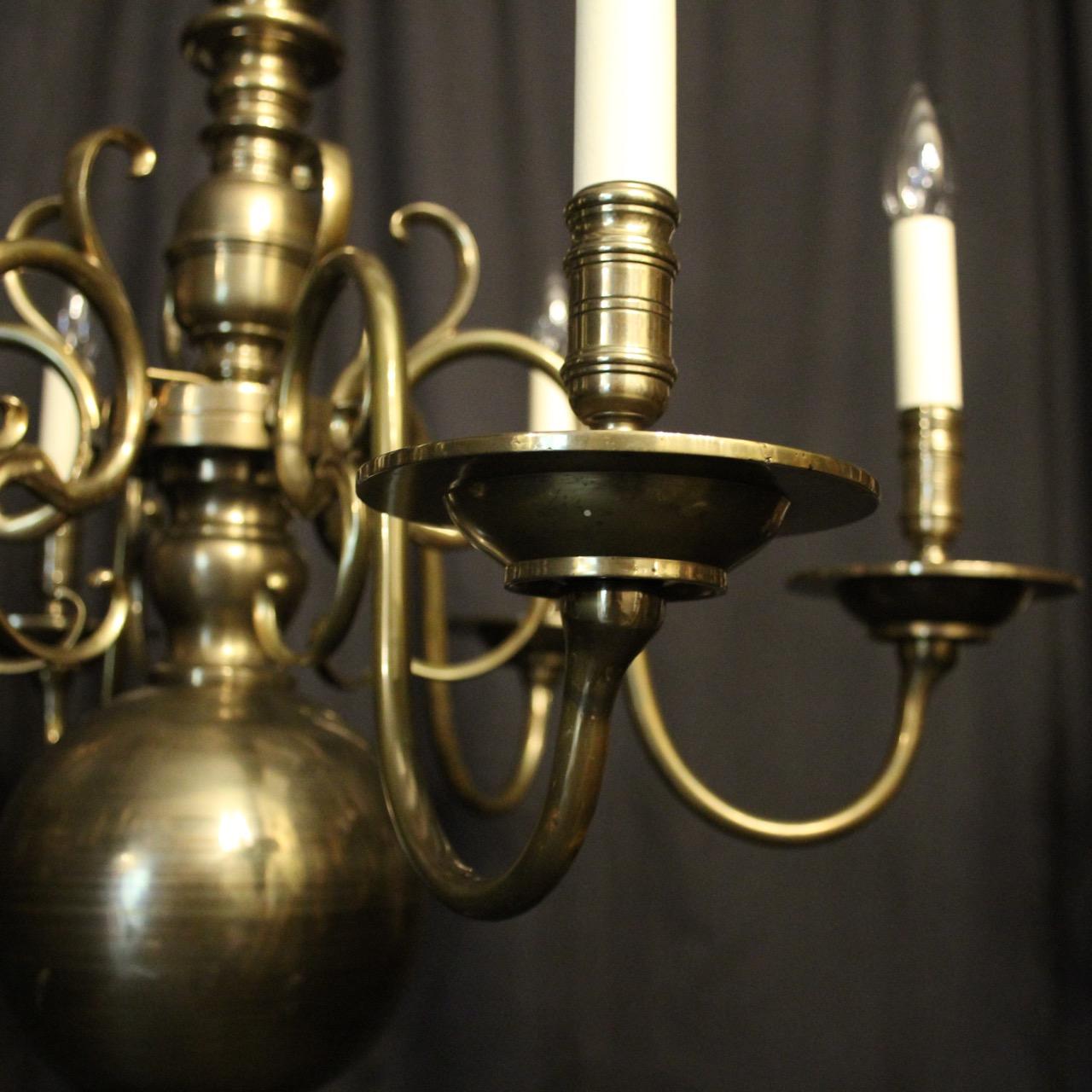 19th Century English Pair of 6-Light Bronze Antique Chandeliers For Sale