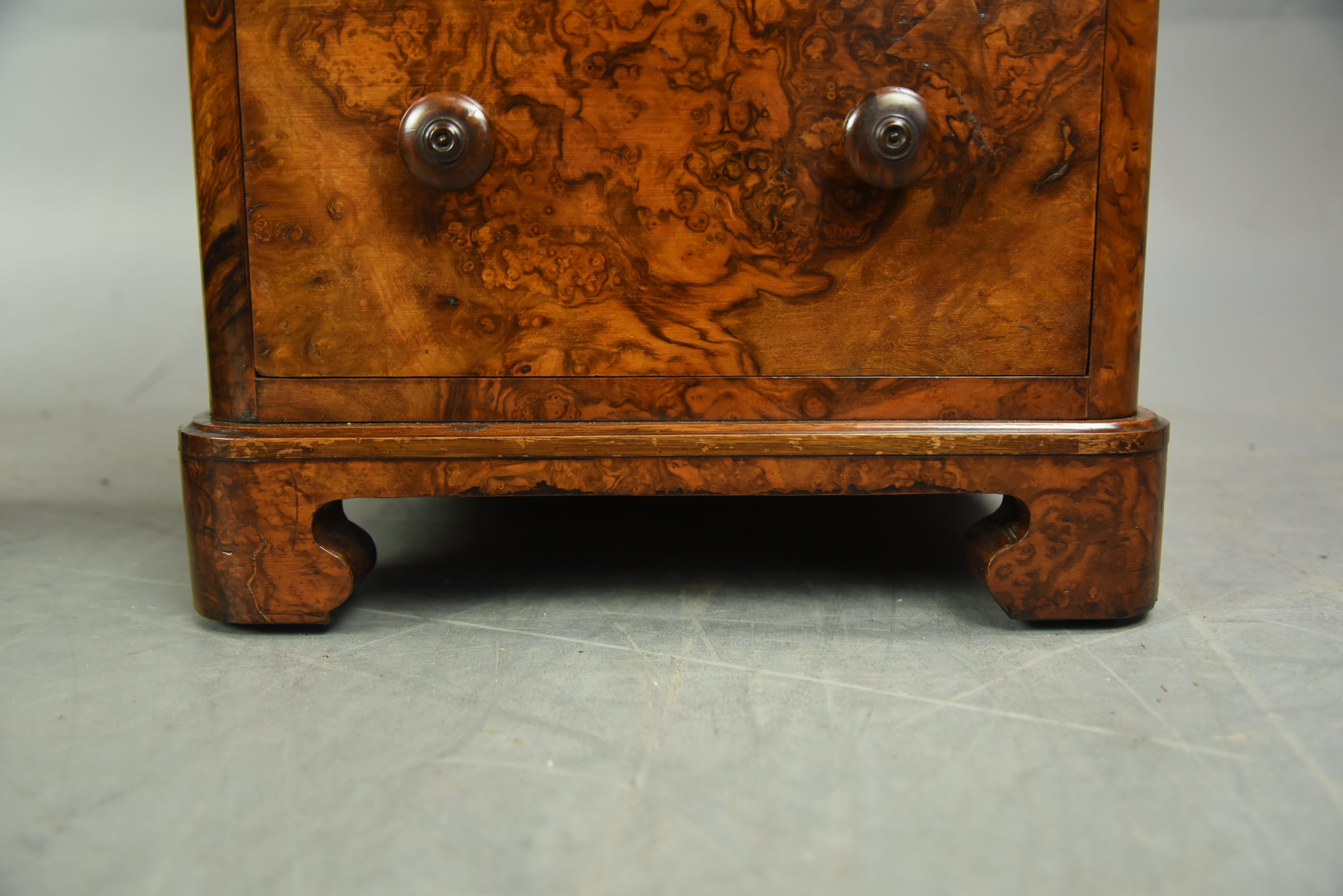 English Pair of Antique Burr Walnut Bedside Chests of Drawers Nite Stands 6