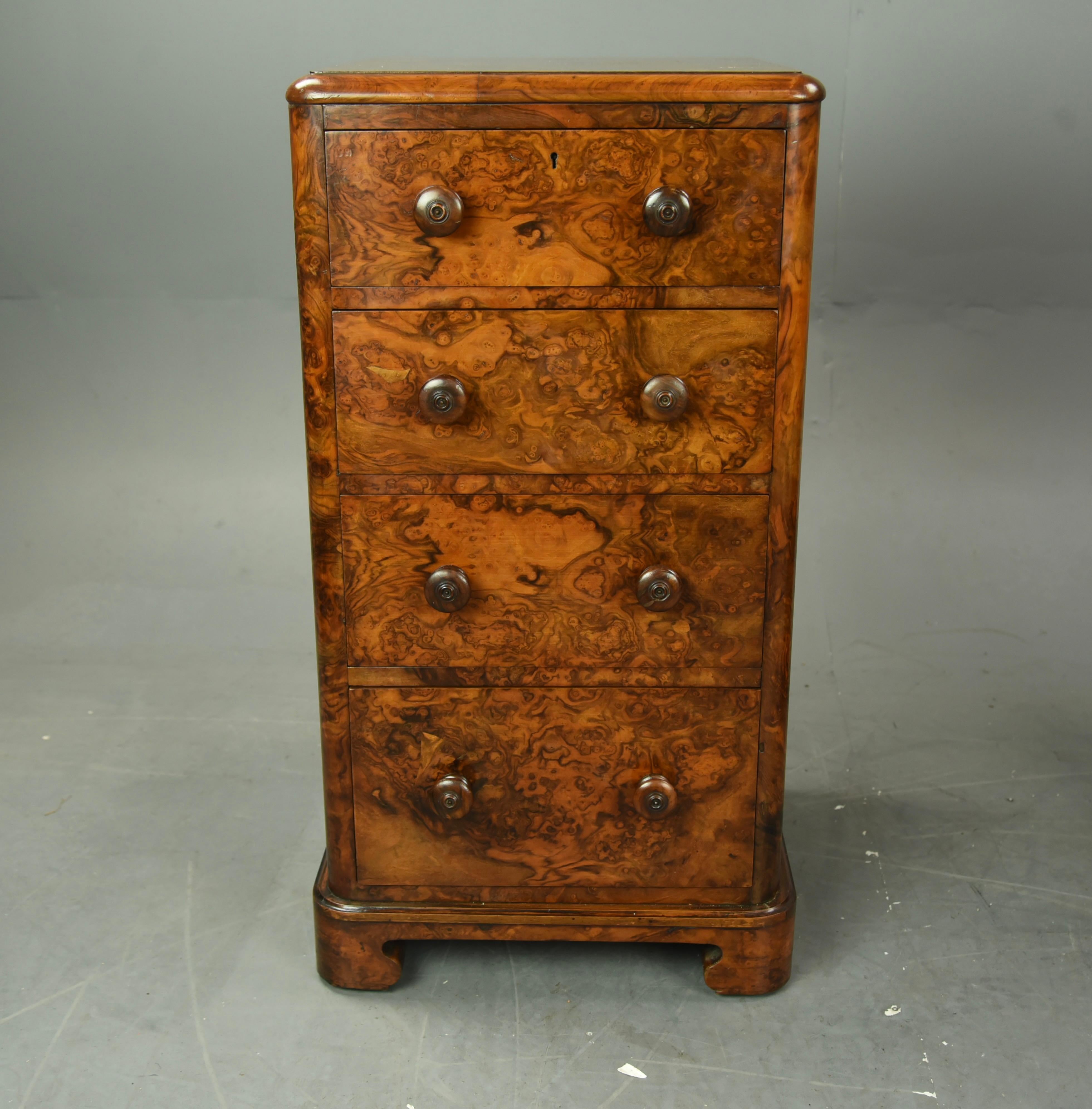 English Pair of Antique Burr Walnut Bedside Chests of Drawers Nite Stands 1