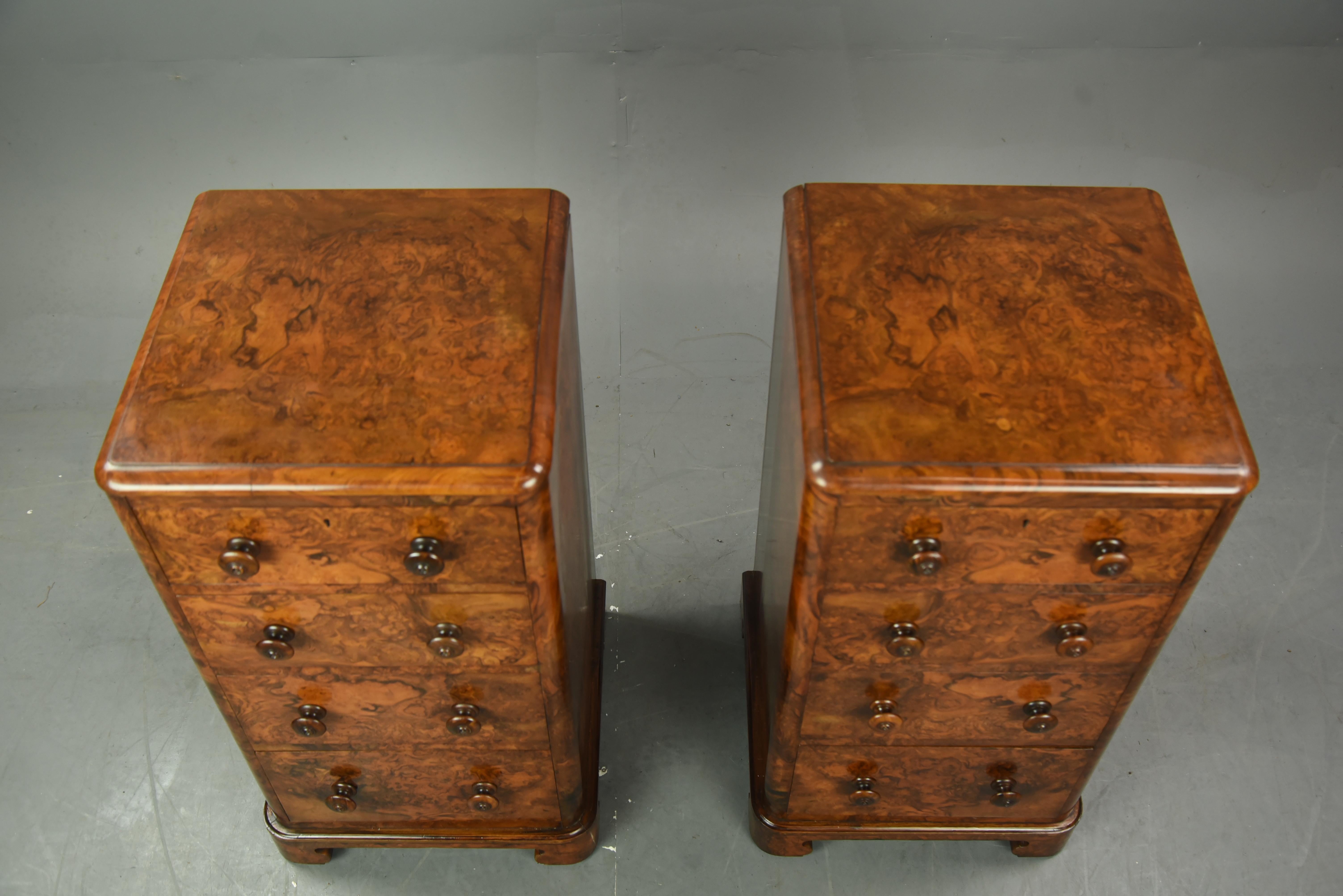 English Pair of Antique Burr Walnut Bedside Chests of Drawers Nite Stands 4