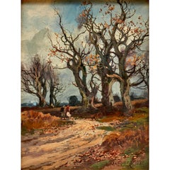 Pareja inglesa de escenas de caza otoñales de William Manners, óleo sobre tabla, 1890