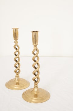English Pair of Brass Barley Twist Candlesticks