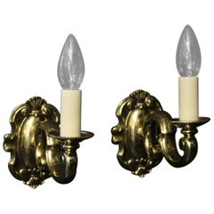 English Pair of Brass Single Arm Antique Wall Lights