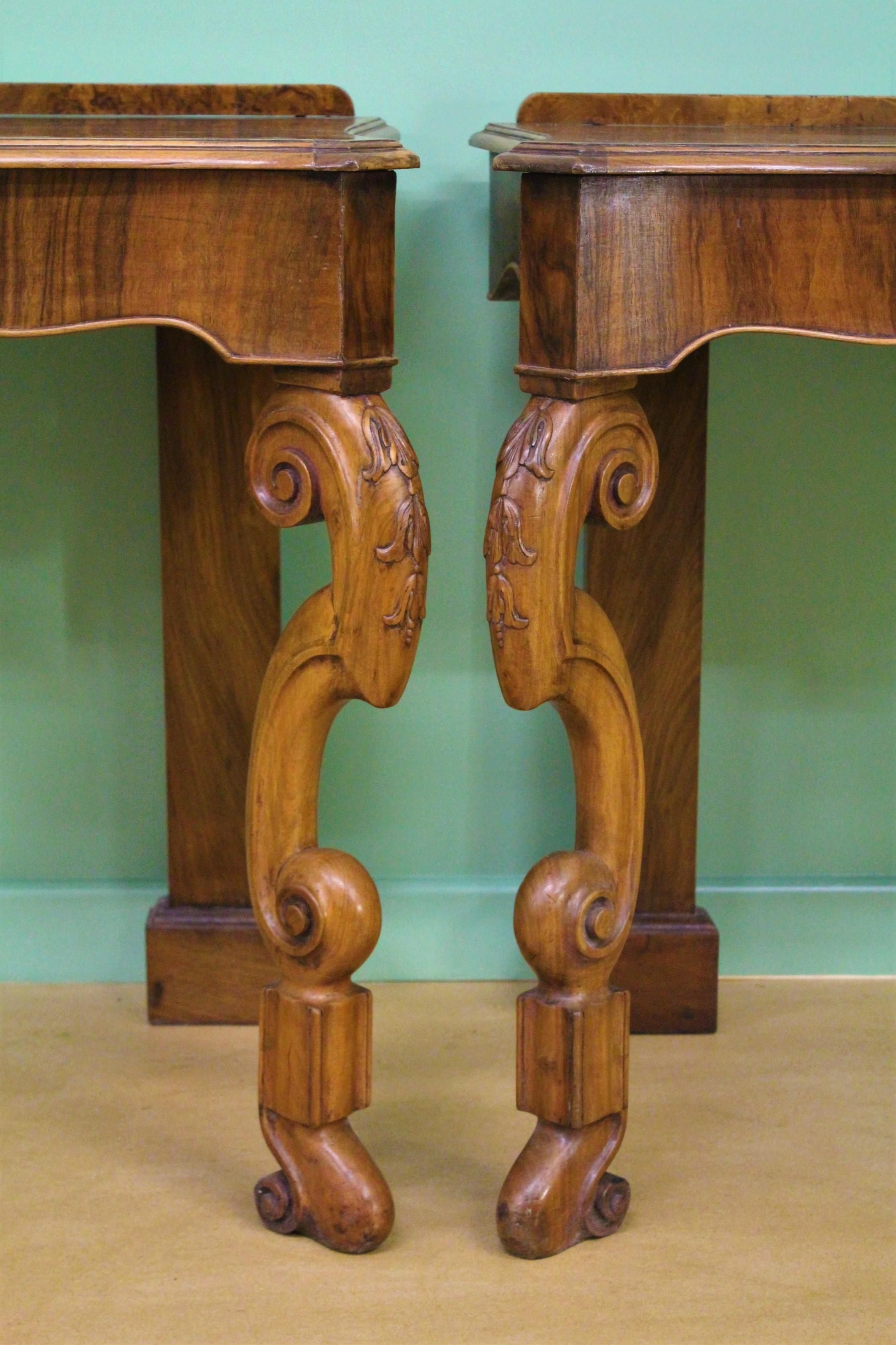 Queen Anne English Pair of Burr Walnut Console Tables