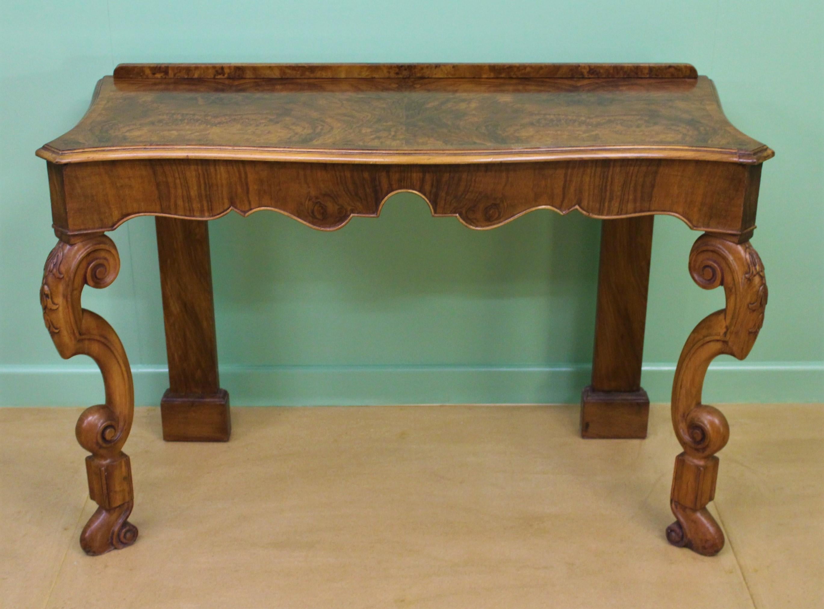 English Pair of Burr Walnut Console Tables 1