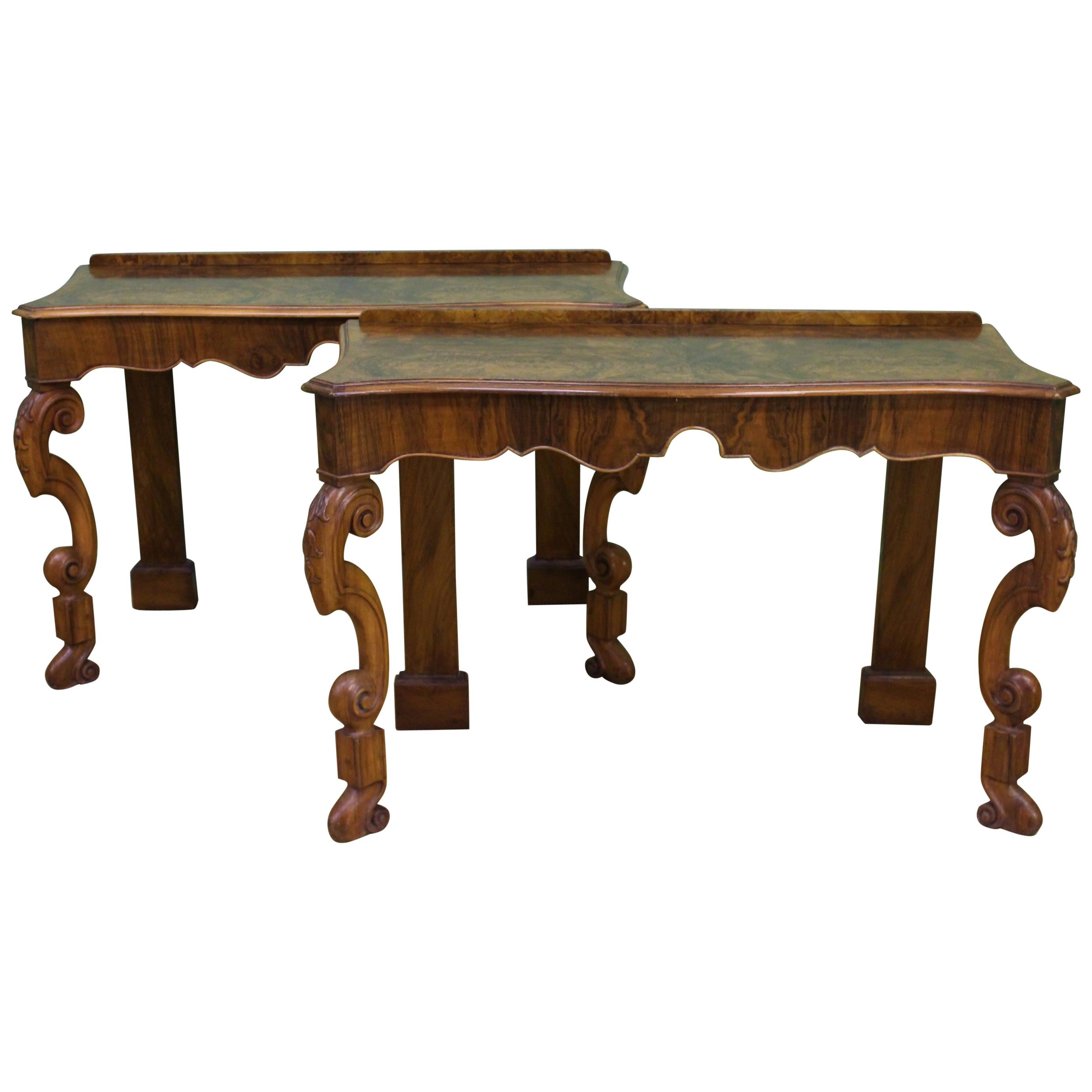 English Pair of Burr Walnut Console Tables