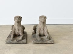 English Pair of Cast Stone Whippet Garden Statues