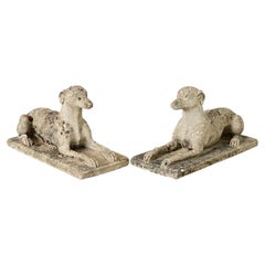 English Pair of Cast Stone Whippet Garden Statues