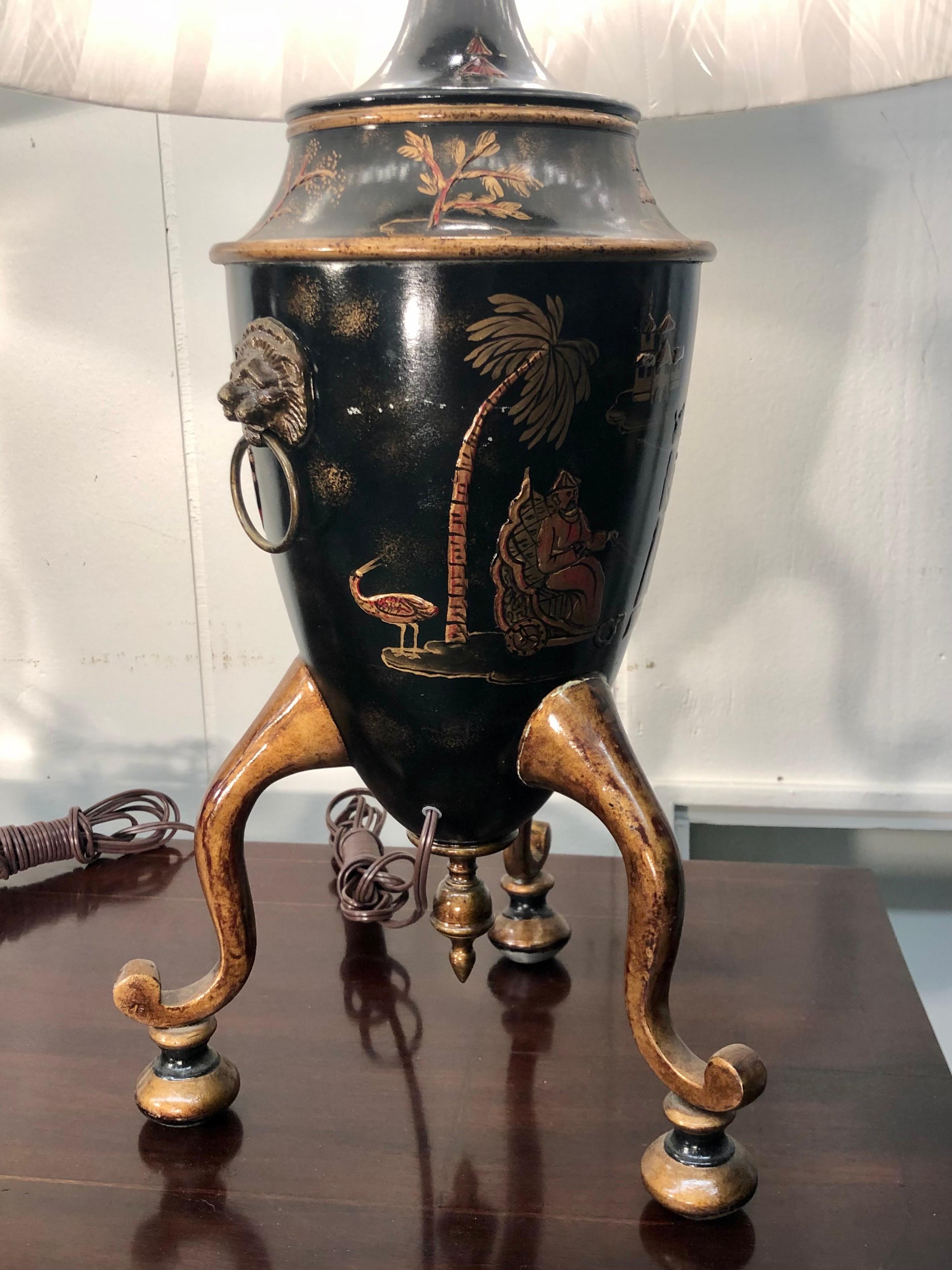 English Pair of Georgian Style Chinoiserie Tole Urns, Made into Lamps 2