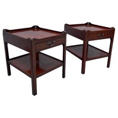 English Pair of Georgian Style Mahogany Tray top Bedside Tables, Cira 1970