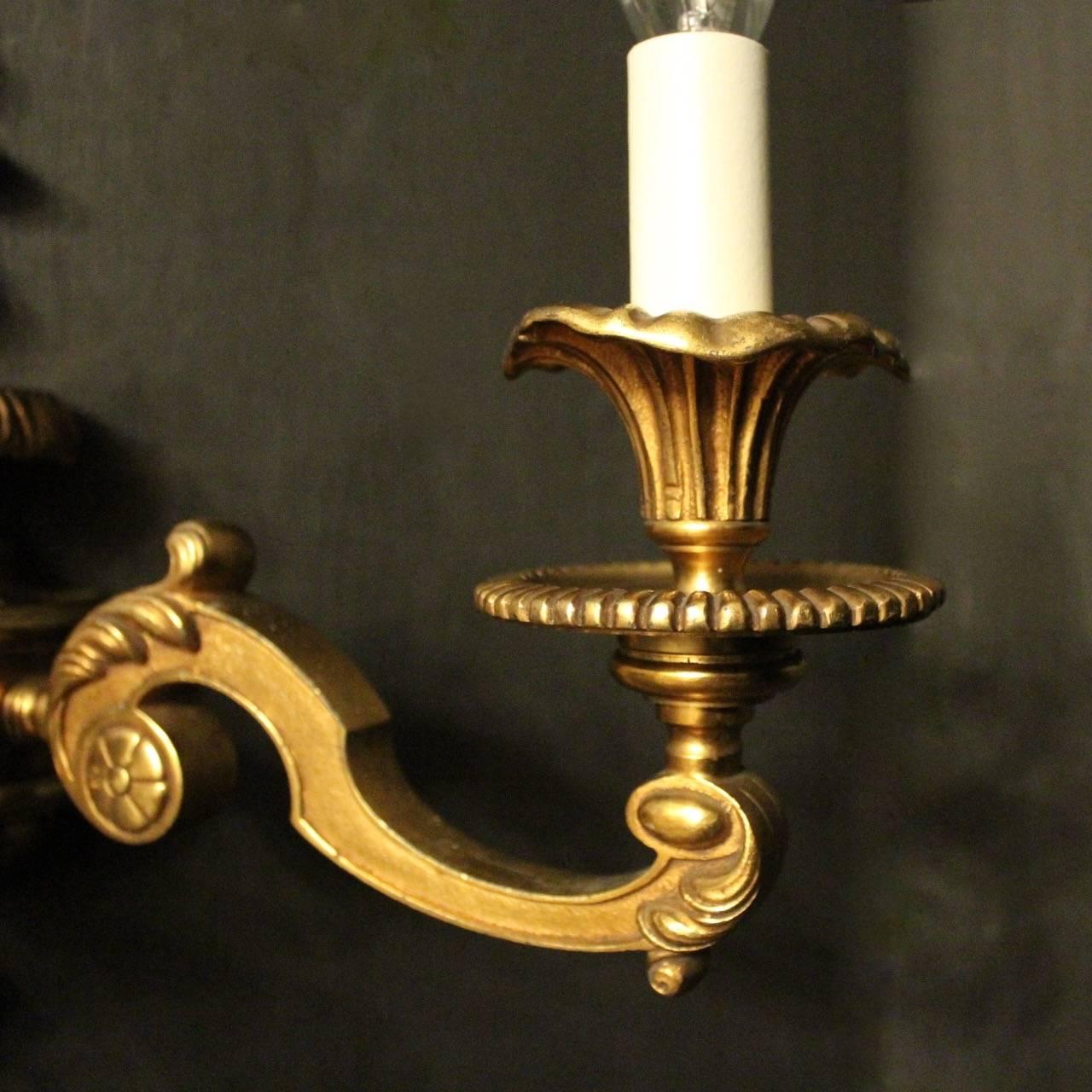 English Pair of Gilded Bronze Late 19th Century Antique Wall Lights 3